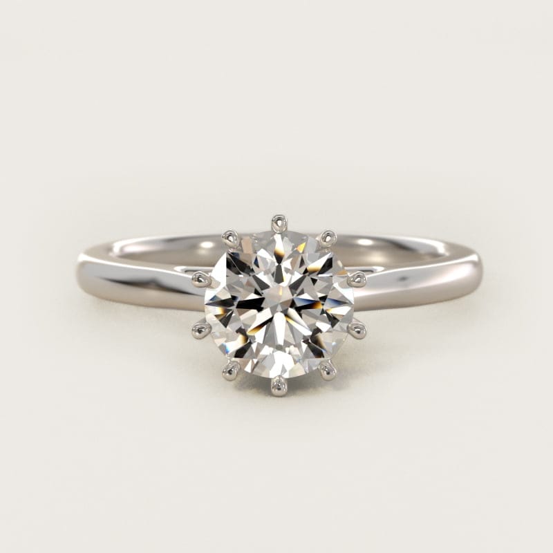 Round Ten-Prong Solitaire Diamond Engagement Ring in white gold — handcrafted in Beirut