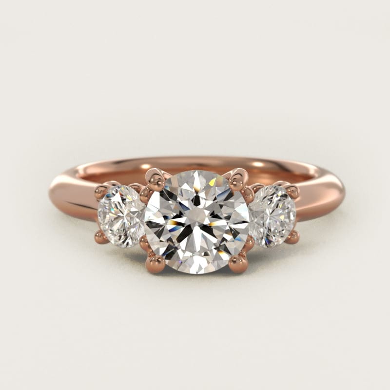 Round Three-Stone Scroll-Gallery Engagement Ring in white gold — handcrafted in Beirut