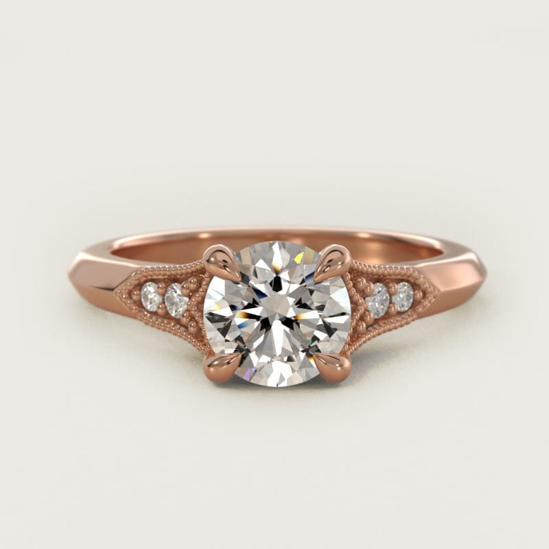 Round Art Deco Fleur-de-Lis Vintage Engagement Ring in white gold — handcrafted in Beirut