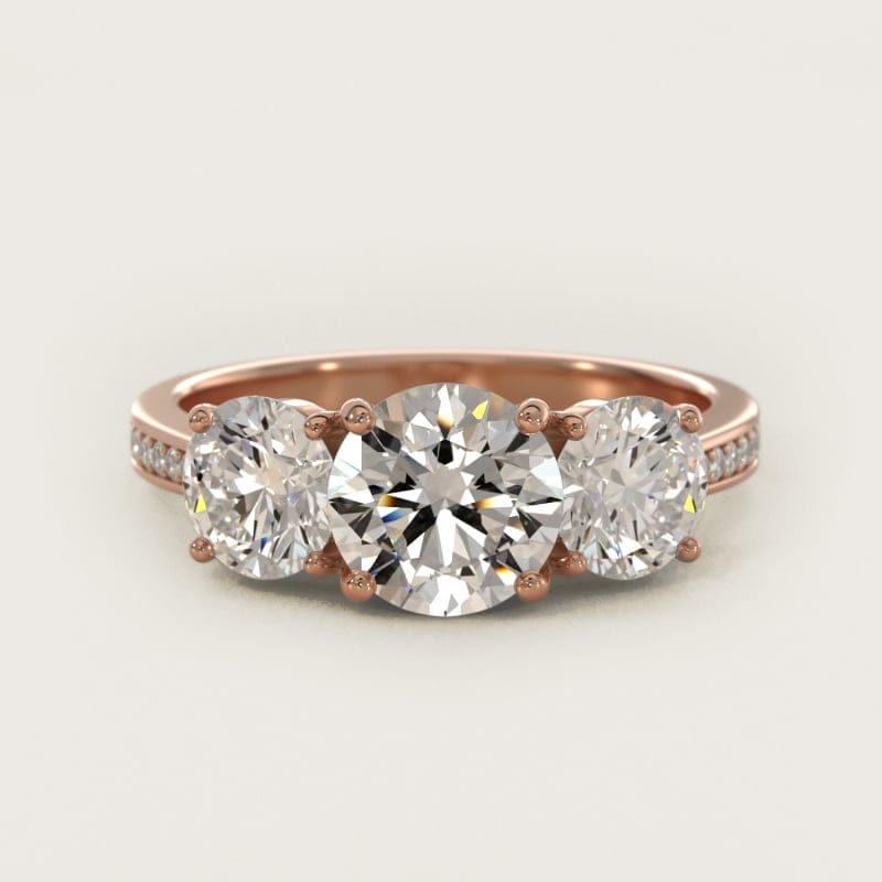 Round Three-Stone Pavé Diamond Engagement Ring in white gold — handcrafted in Beirut