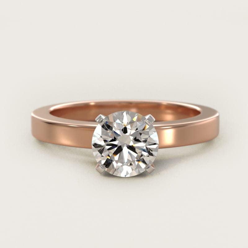 Round Flat-Edge Solitaire Engagement Ring in white gold — handcrafted in Beirut