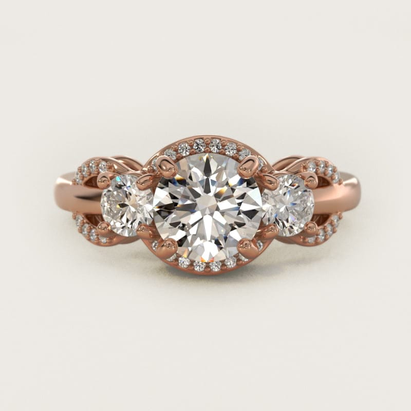Round Pave Silhouette Three-Stone Engagement Ring in white gold — handcrafted in Beirut