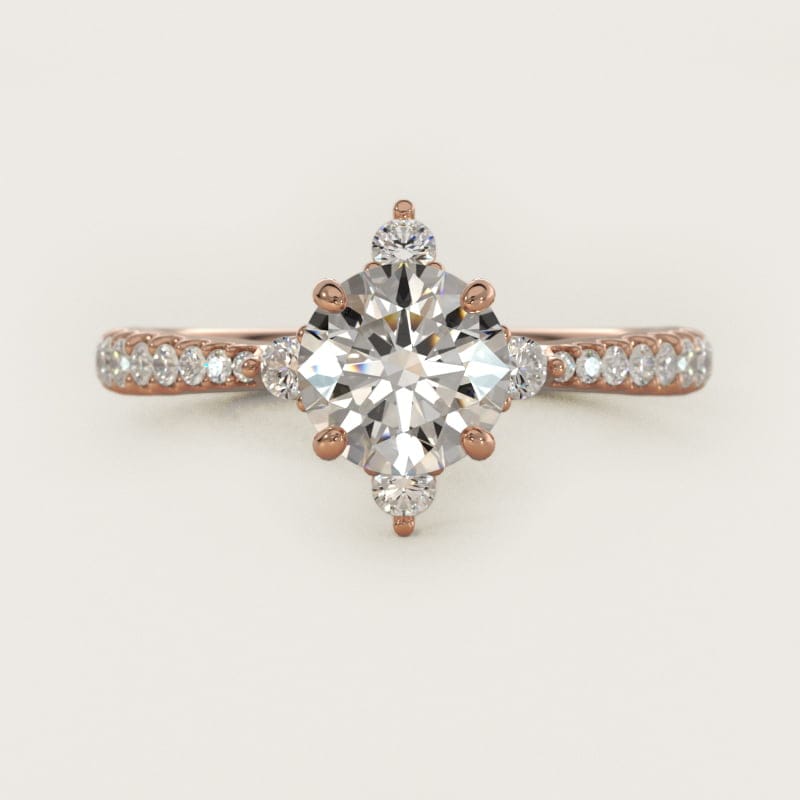 Round Compass-Point Diamond Accent Engagement Ring in white gold — handcrafted in Beirut