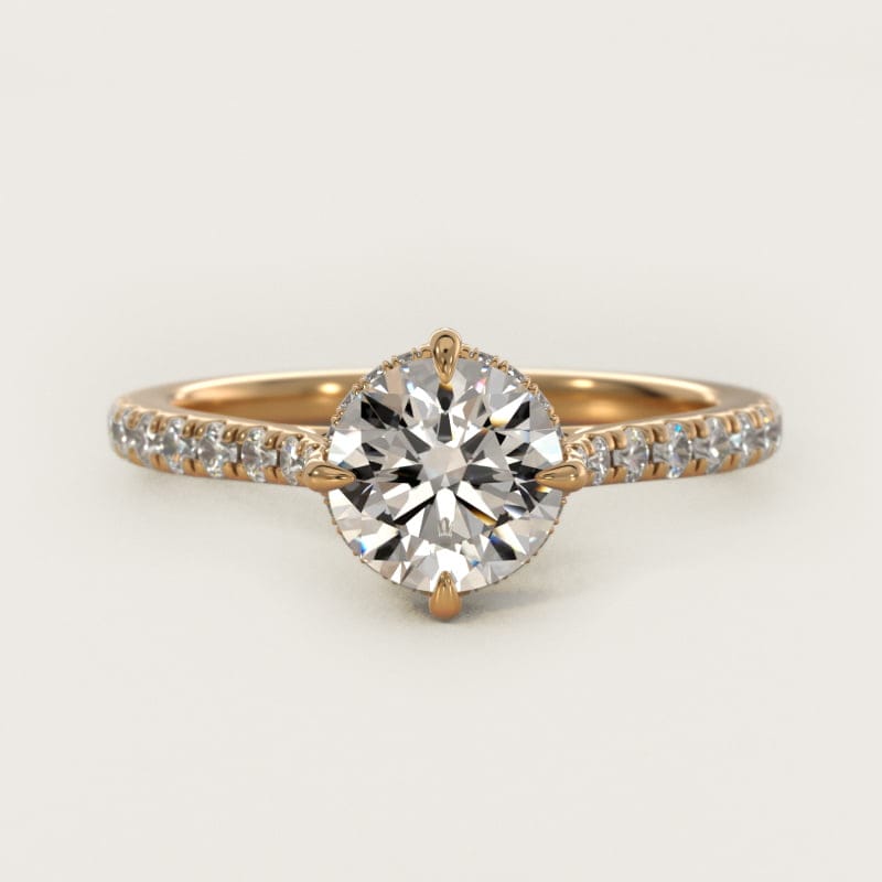 Round Cathedral Pave Crown Diamond Engagement Ring in white gold — handcrafted in Beirut