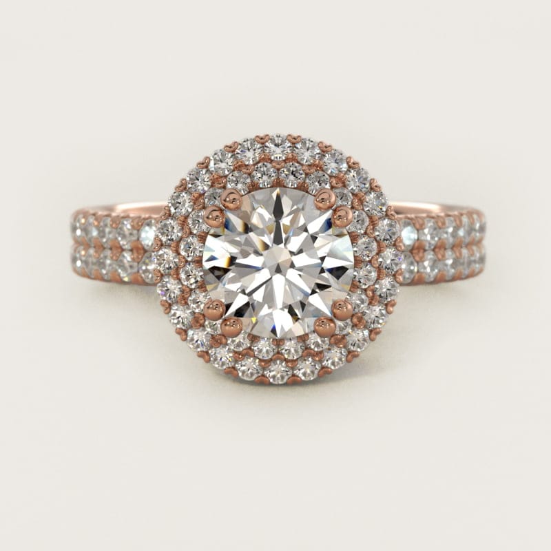 Round Double Halo Gala Diamond Engagement Ring in white gold — handcrafted in Beirut