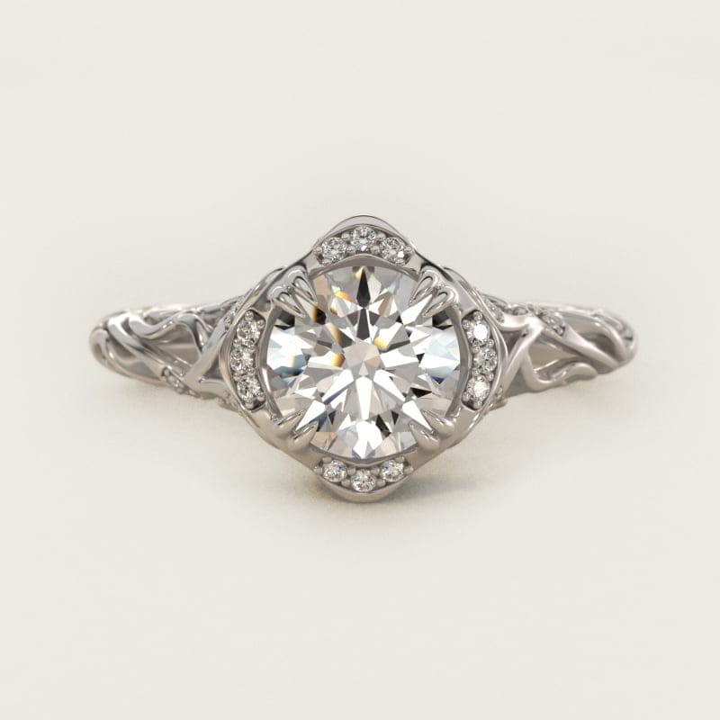 Round Diamond Filigree Vintage Engagement Ring in white gold — handcrafted in Beirut