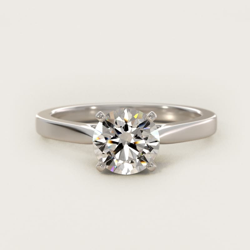 Round Petite Cathedral Solitaire Engagement Ring in white gold — handcrafted in Beirut
