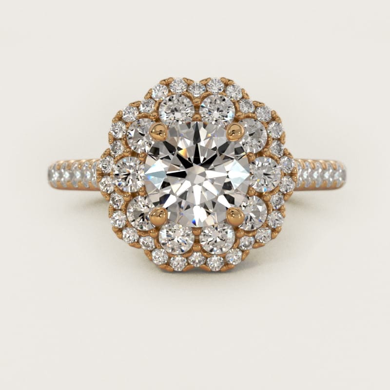 Round Vintage Diamond Halo Engagement Ring in white gold — handcrafted in Beirut