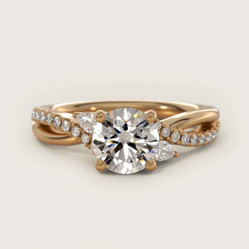 Round Floral Asymmetrical Twist Diamond Engagement Ring in white gold — handcrafted in Beirut
