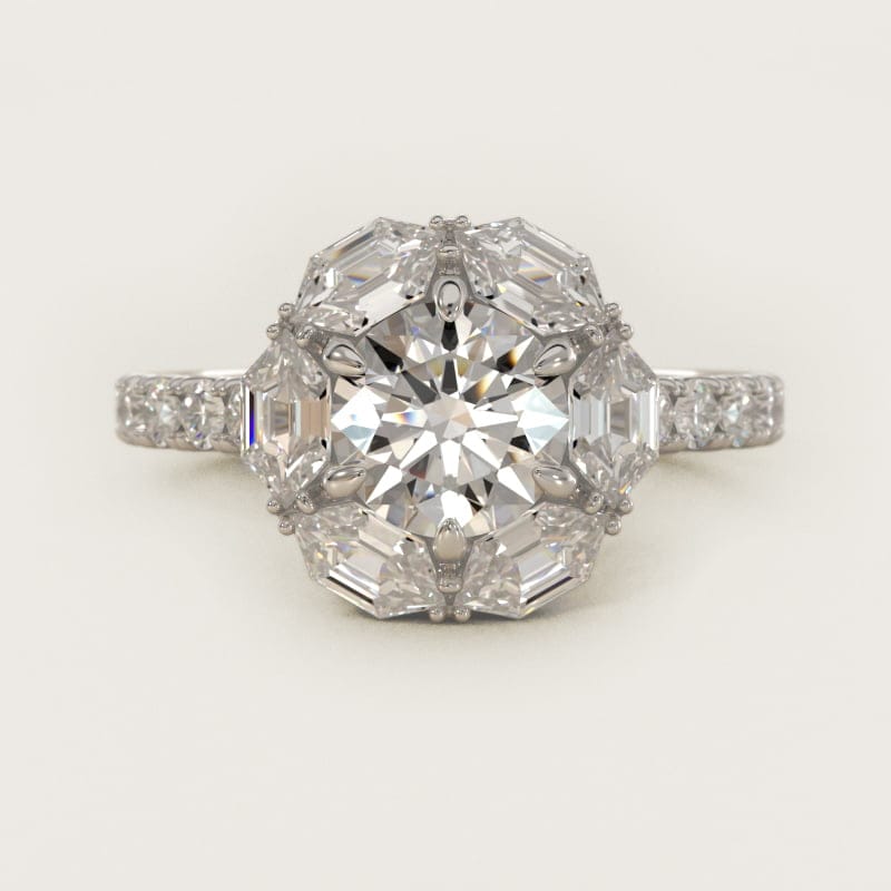 Round Hila Diamond Halo Engagement Ring in white gold — handcrafted in Beirut