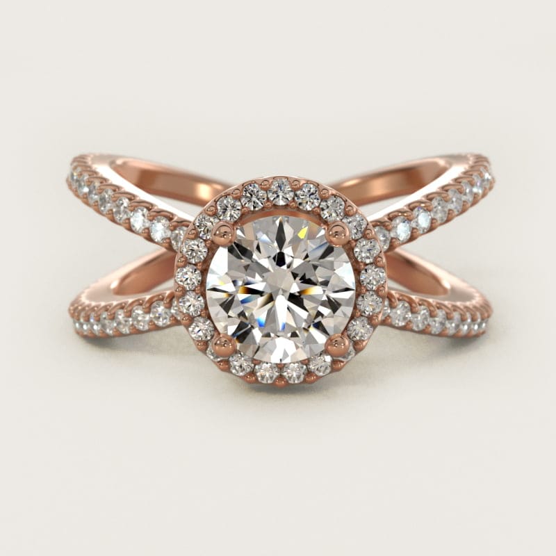Round X Split-Shank Hidden Halo Diamond Engagement Ring in white gold — handcrafted in Beirut