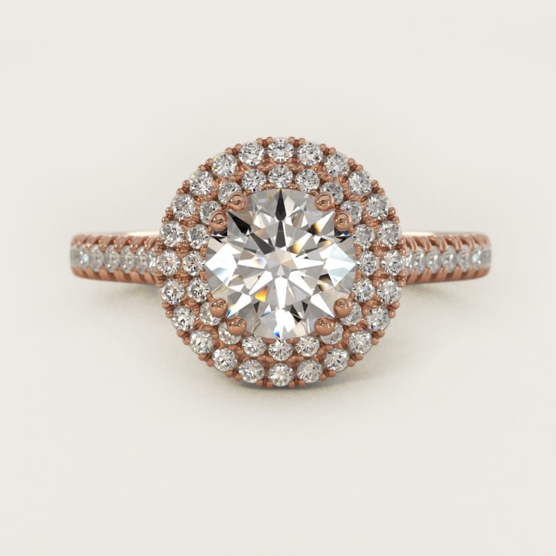 Round Micropave Double-Halo Engagement Ring in white gold — handcrafted in Beirut