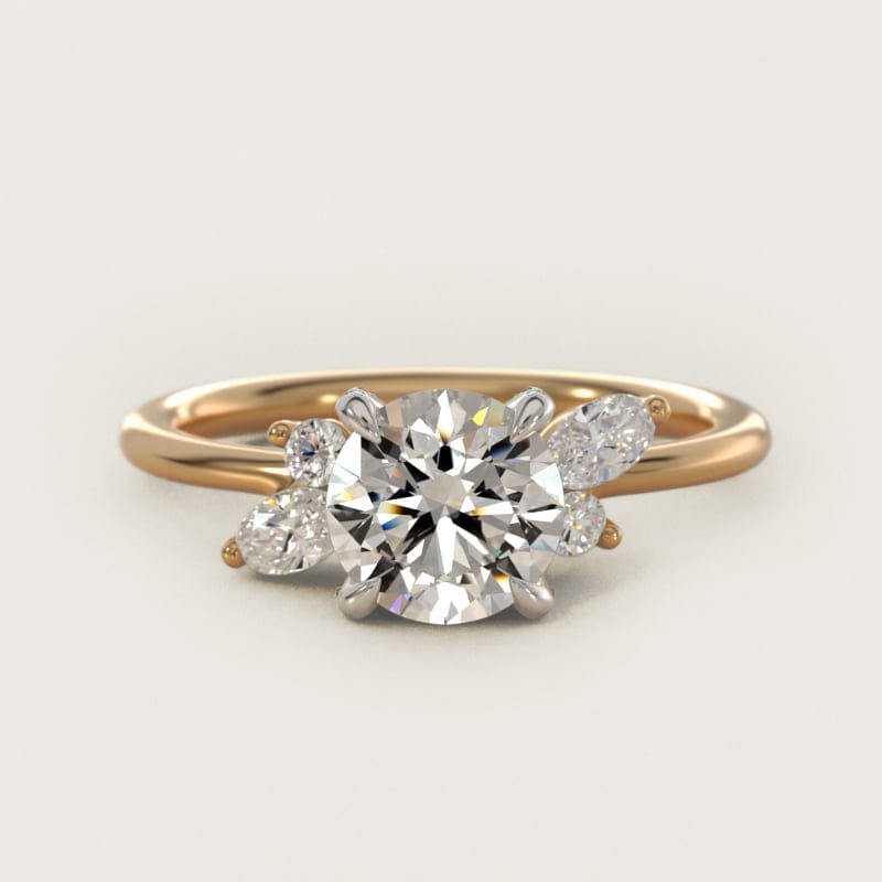 Round Marquise Accent Side-Stone Engagement Ring in white gold — handcrafted in Beirut