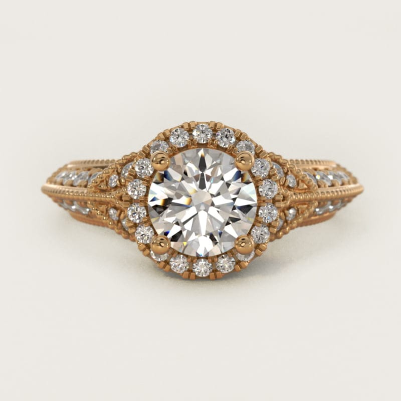 Round Vintage-Inspired Halo Engagement Ring in white gold — handcrafted in Beirut