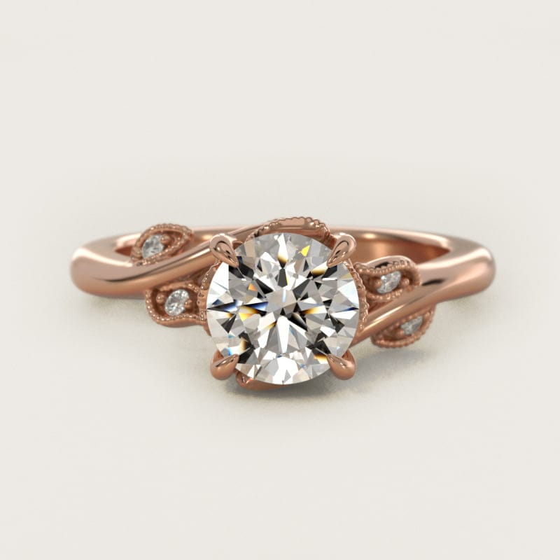 Round Entangled Vines Side-Stone Engagement Ring in white gold — handcrafted in Beirut