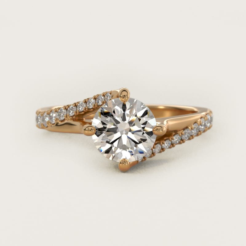 Round Bypass Pave Kite-Set Engagement Ring in white gold — handcrafted in Beirut