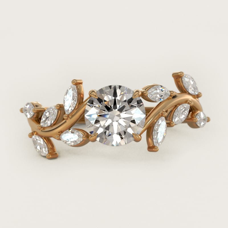 Round Floral Side-Stone Diamond Engagement Ring in white gold — handcrafted in Beirut