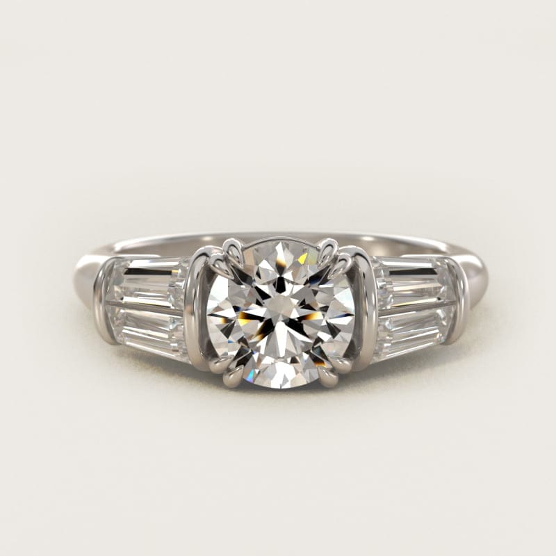 Round Five-Stone Tapered Baguette Diamond Engagement Ring in white gold — handcrafted in Beirut