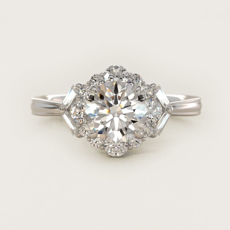 Round Glamour Halo Vintage Engagement Ring in white gold — handcrafted in Beirut