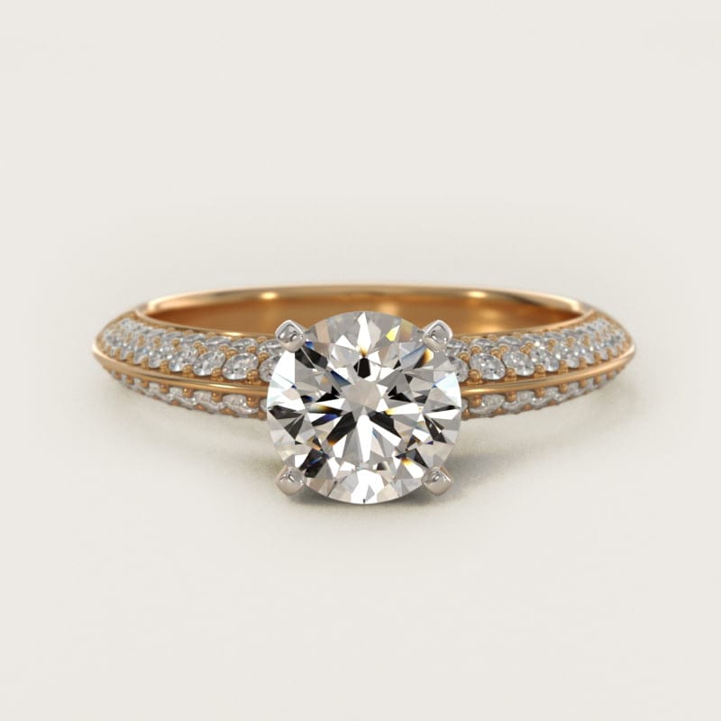 Round Knife-Edge Micropave Engagement Ring in white gold — handcrafted in Beirut