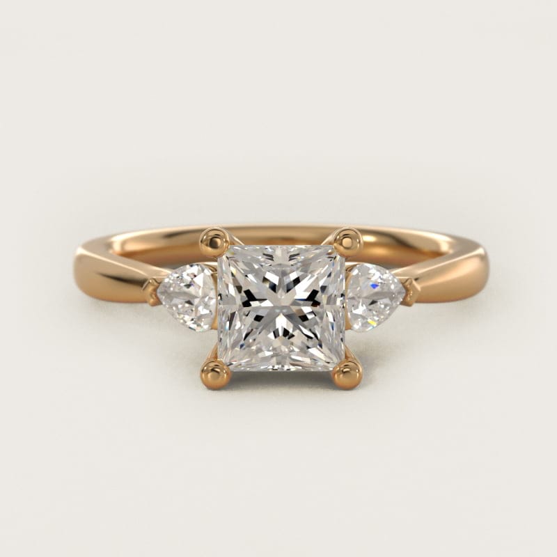 Princess-Cut Side-Stone Pear Accent Diamond Engagement Ring in white gold — handcrafted in Beirut