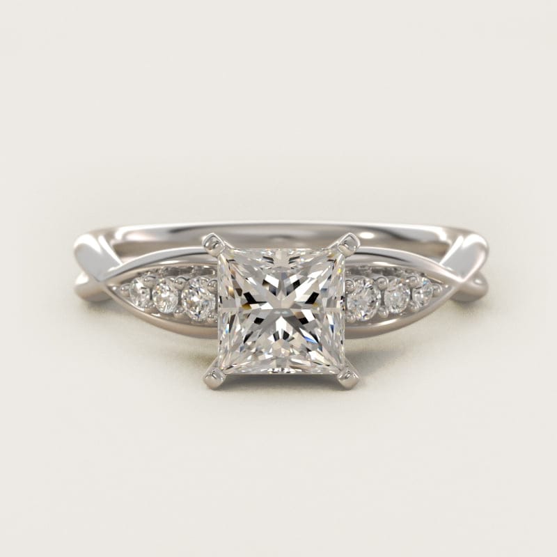 Princess-Cut Delicate Twist Petite Diamond Engagement Ring in white gold — handcrafted in Beirut