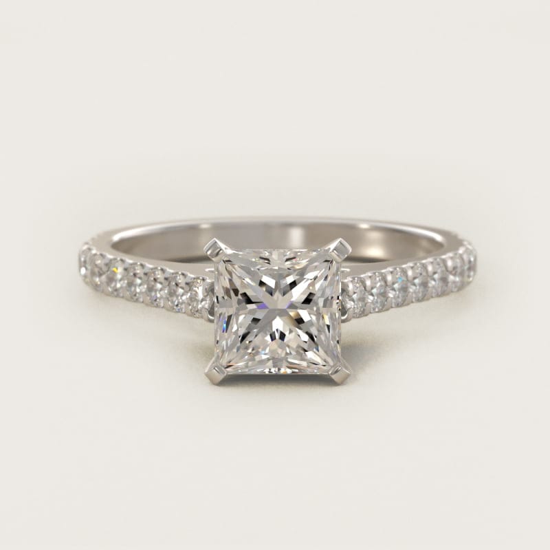 Princess-Cut Diamond Pavé Engagement Ring in white gold — handcrafted in Beirut