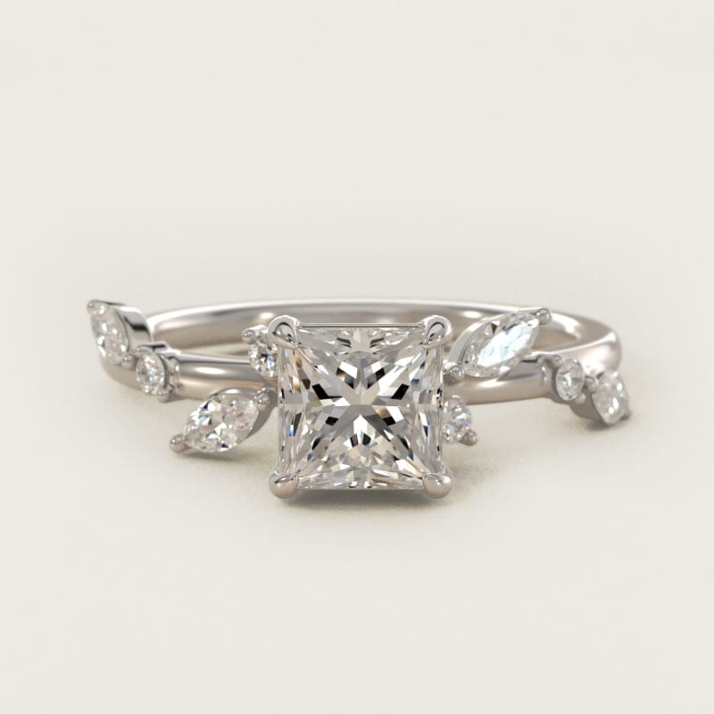 Princess-Cut Diamond Whisper Side-Stone Engagement Ring in white gold — handcrafted in Beirut