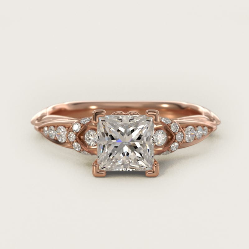 Princess-Cut Graduated Pavé Diamond Engagement Ring in white gold — handcrafted in Beirut