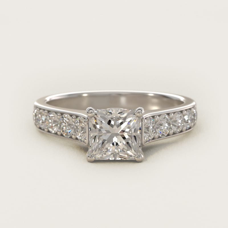 Princess-Cut Cross-Prong Pavé Surprise Engagement Ring in white gold — handcrafted in Beirut