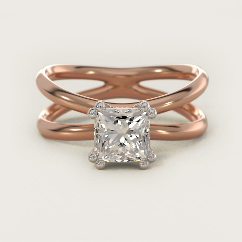Princess-Cut Criss-Cross Solitaire Engagement Ring in white gold — handcrafted in Beirut