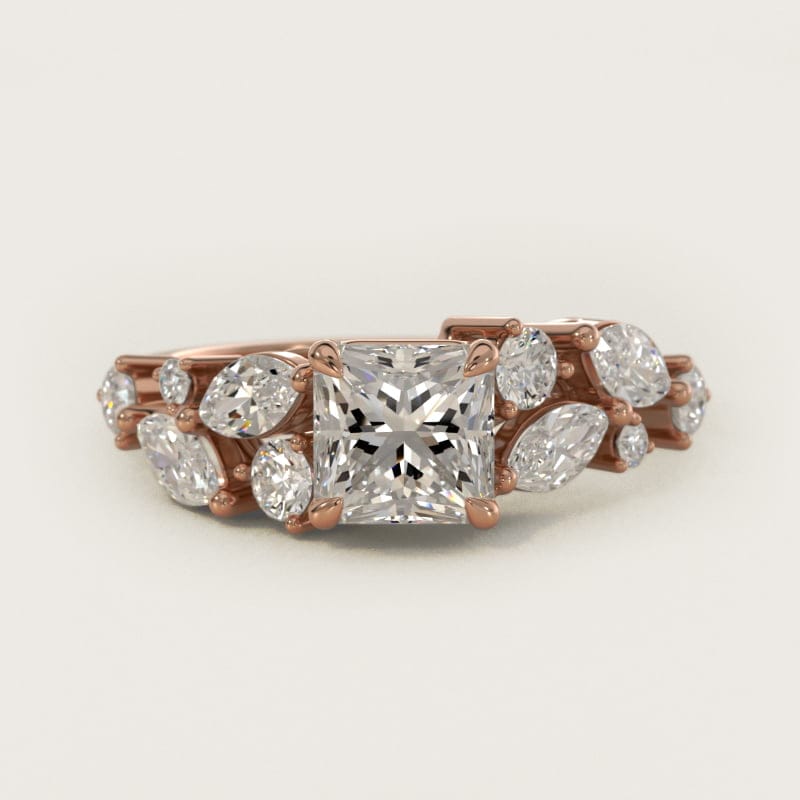 Princess-Cut Diamond Nest Side-Stone Engagement Ring in white gold — handcrafted in Beirut