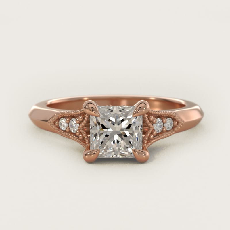 Princess-Cut Art Deco Fleur-de-Lis Vintage Engagement Ring in white gold — handcrafted in Beirut