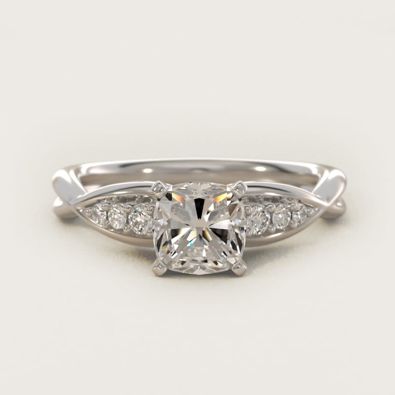Cushion-Cut Delicate Twist Petite Engagement Ring in white gold — handcrafted in Beirut