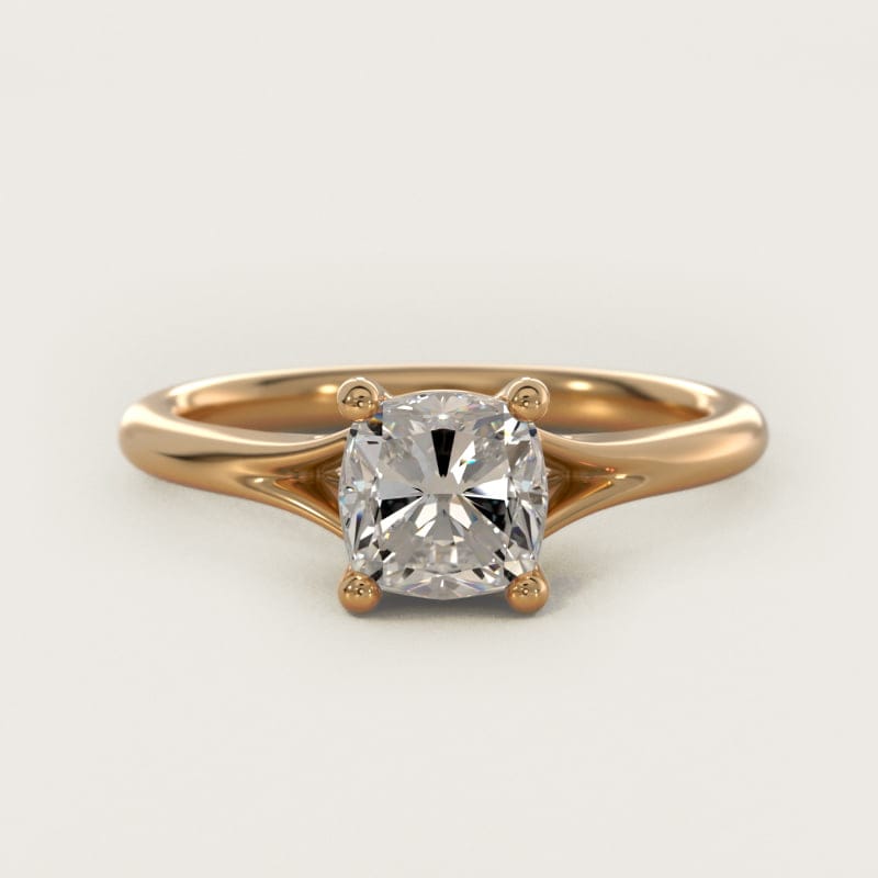 Cushion-Cut Petite Split-Shank Solitaire Ring in white gold — handcrafted in Beirut