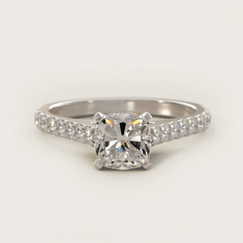Cushion-Cut Diamond Pave Engagement Ring in white gold — handcrafted in Beirut