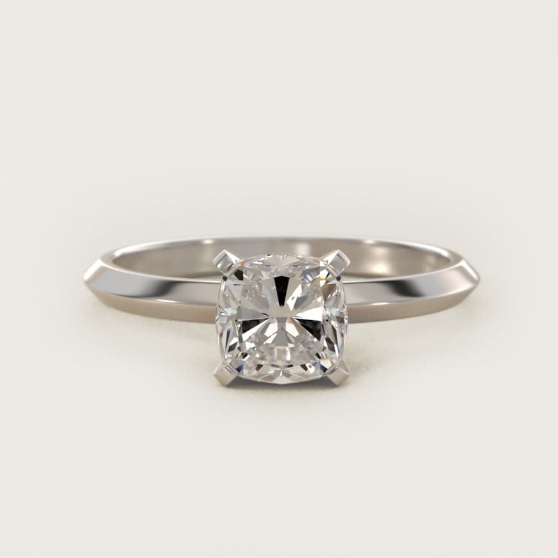 Cushion-Cut Knife-Edge Solitaire Engagement Ring in white gold — handcrafted in Beirut