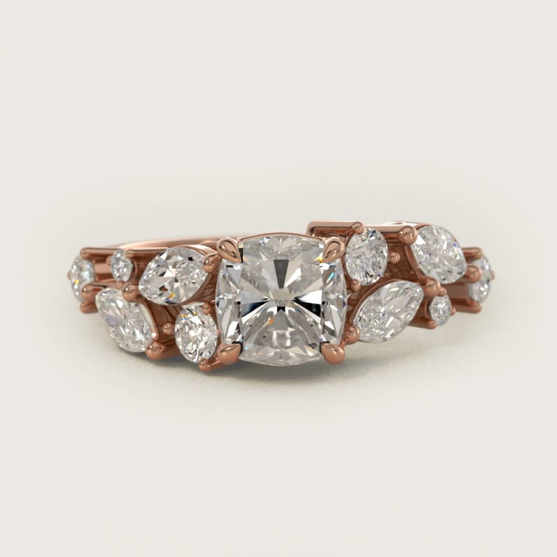 Cushion-Cut Diamond Nest Side-Stone Ring in white gold — handcrafted in Beirut