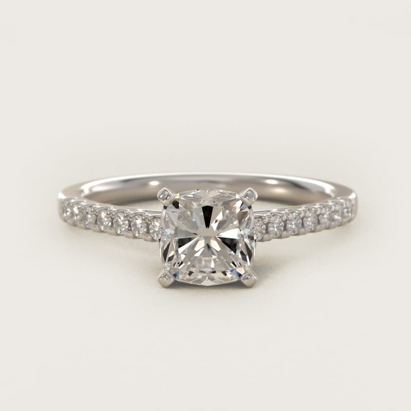 Cushion-Cut Petite Cathedral Pave Engagement Ring in white gold — handcrafted in Beirut
