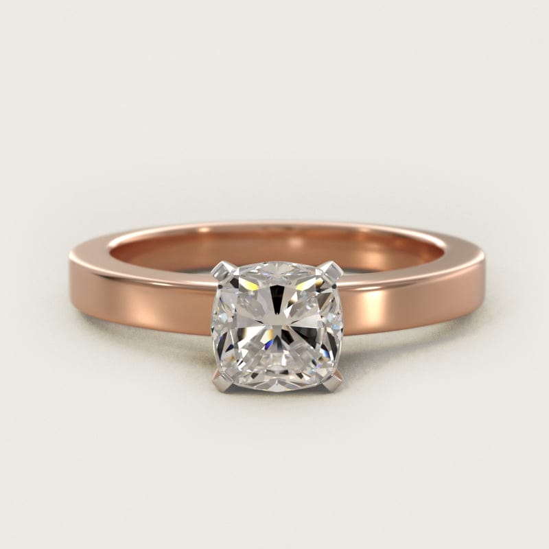 Cushion-Cut Flat-Edge Solitaire Engagement Ring in white gold — handcrafted in Beirut