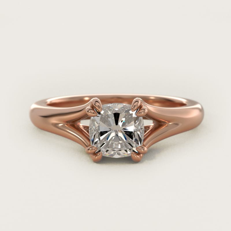 Cushion-Cut Split-Shank Double-Claw Solitaire Ring in white gold — handcrafted in Beirut