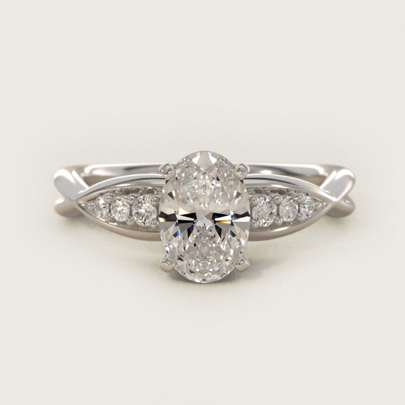 Oval Delicate Twist Petite Diamond Engagement Ring in white gold — handcrafted in Beirut