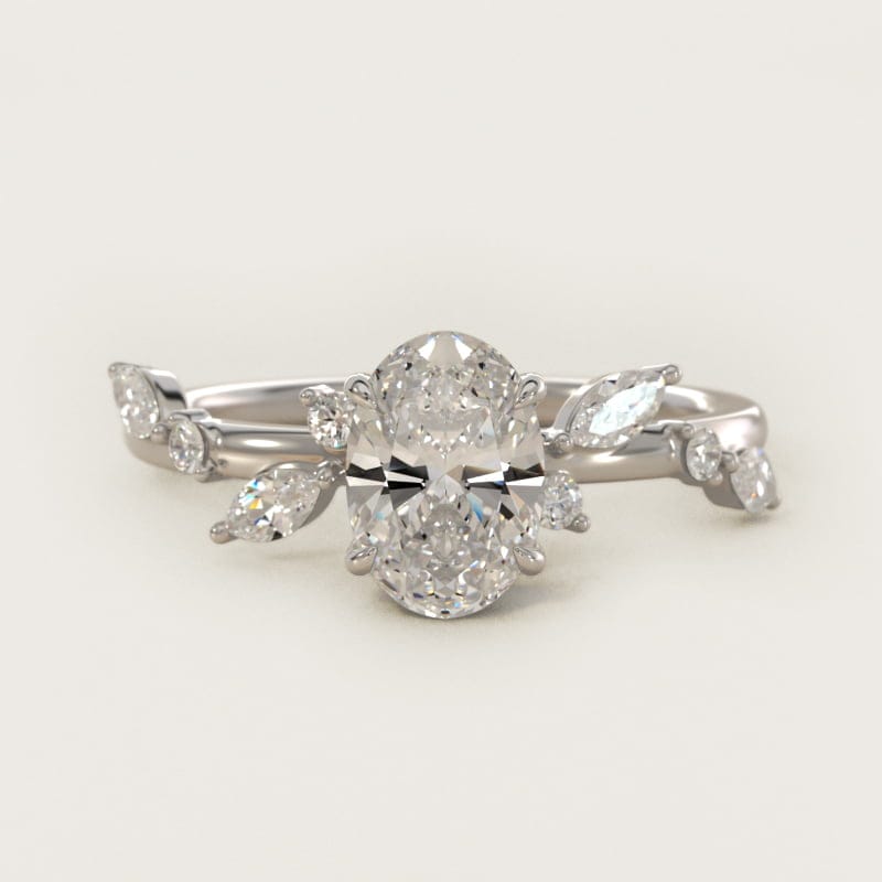 Oval Diamond Whisper Side-Stone Engagement Ring in white gold — handcrafted in Beirut