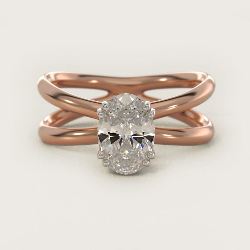 Oval Criss-Cross Solitaire Diamond Engagement Ring in white gold — handcrafted in Beirut
