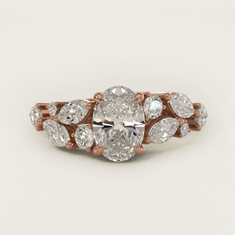 Oval Diamond Nest Side-Stone Engagement Ring in white gold — handcrafted in Beirut