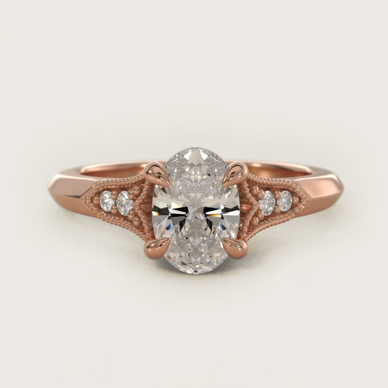 Oval Art Deco Fleur-De-Lis Vintage Engagement Ring in white gold — handcrafted in Beirut