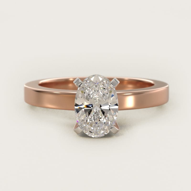 Oval Flat-Edge Solitaire Diamond Engagement Ring in white gold — handcrafted in Beirut