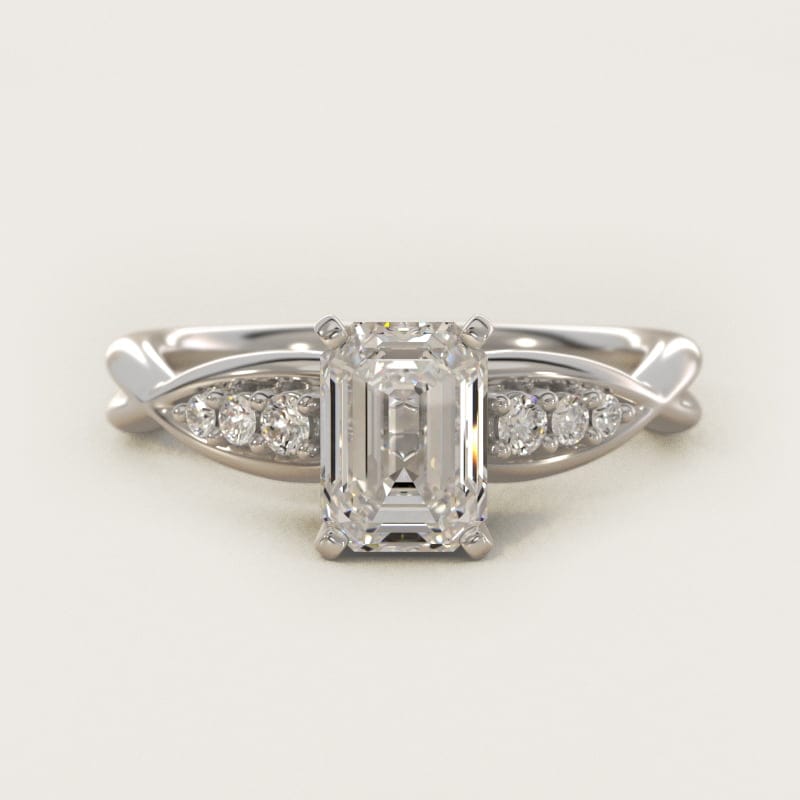 Emerald-Cut Delicate Twist Petite Engagement Ring in white gold — handcrafted in Beirut
