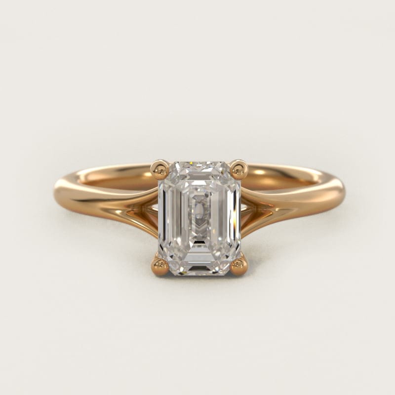 Emerald-Cut Petite Split-Shank Solitaire Engagement Ring in white gold — handcrafted in Beirut