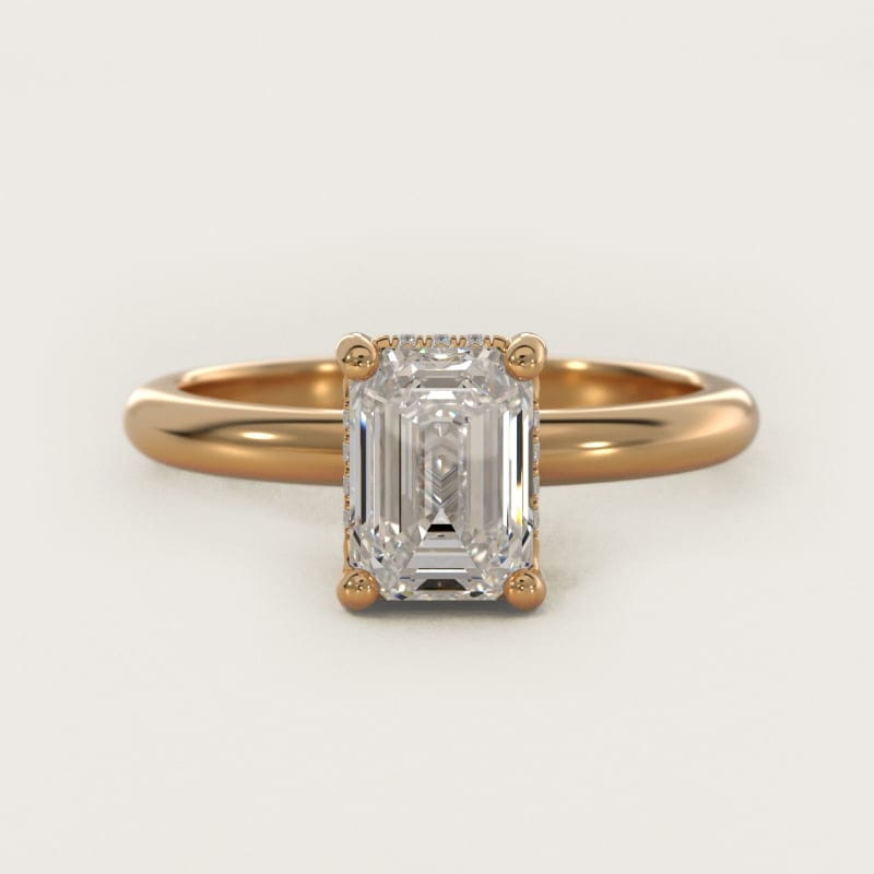 Emerald-Cut Pave Basket Solitaire Engagement Ring in white gold — handcrafted in Beirut